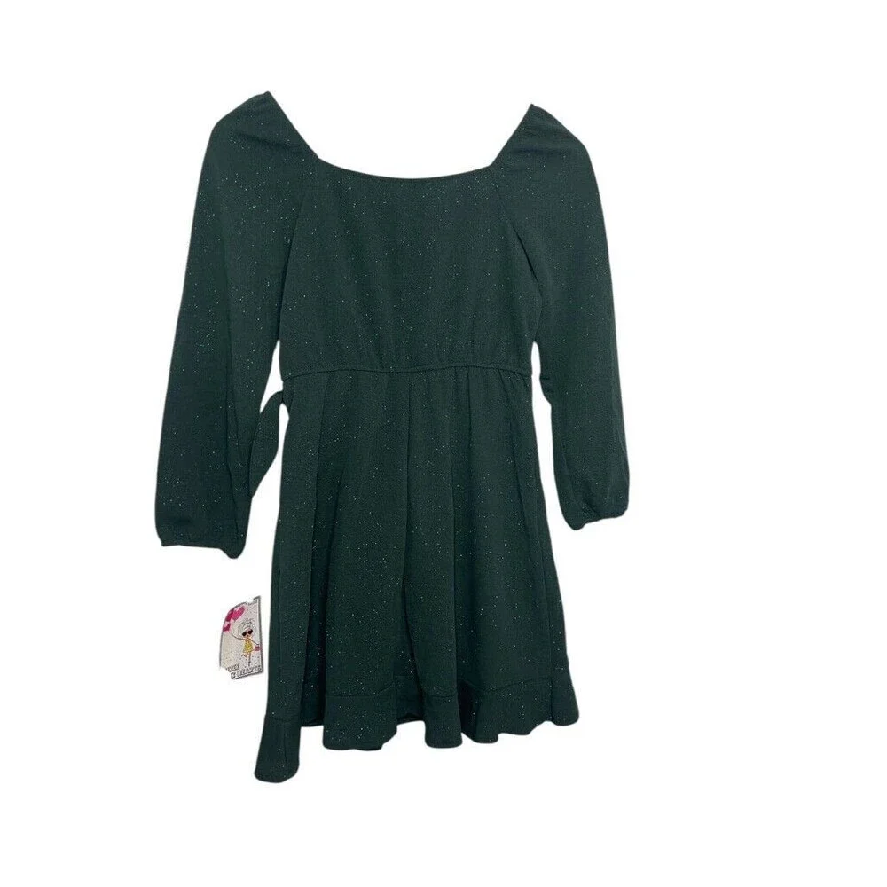 Three Pink Hearts Trixxi Girl's‎ Green Sparkly Glitter Dress Size L NWT